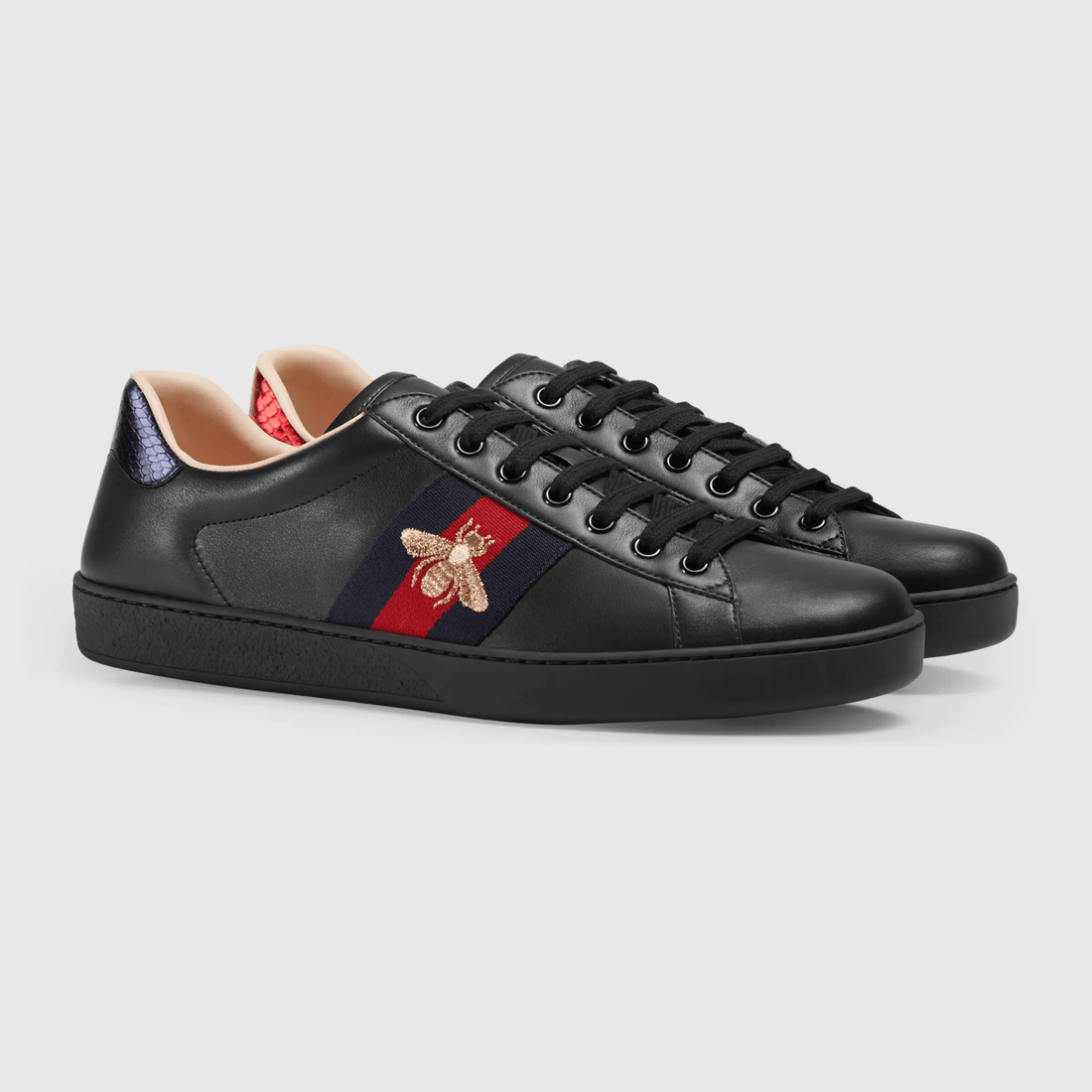 Gucci Ace Black Leather Bee - VIARESELL