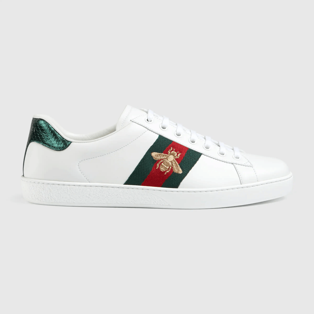 Gucci Ace White Leather Bee - VIARESELL