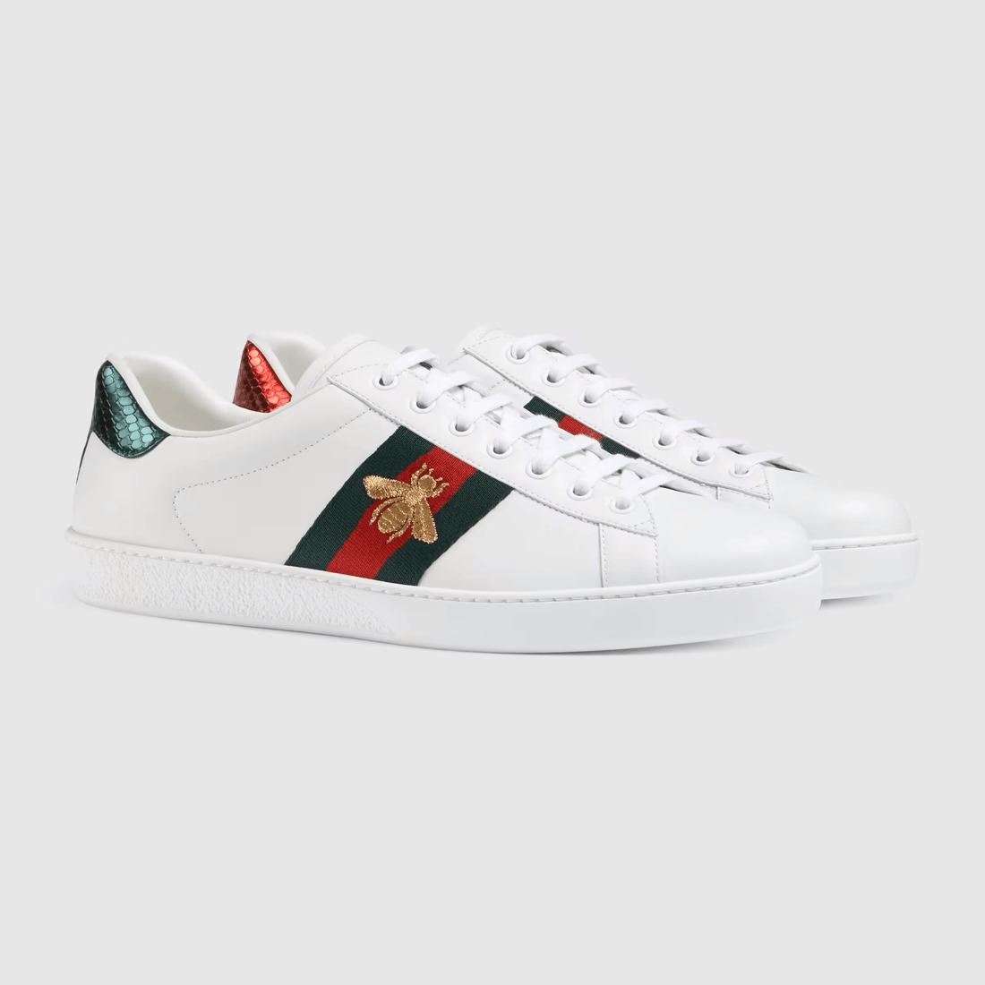 Gucci Ace White Leather Bee - VIARESELL